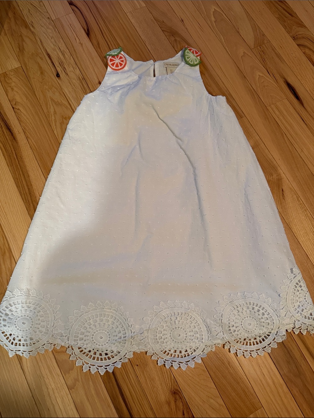 Cynthia Rowley White Eyelet Dress with Citrus Strap Buttons